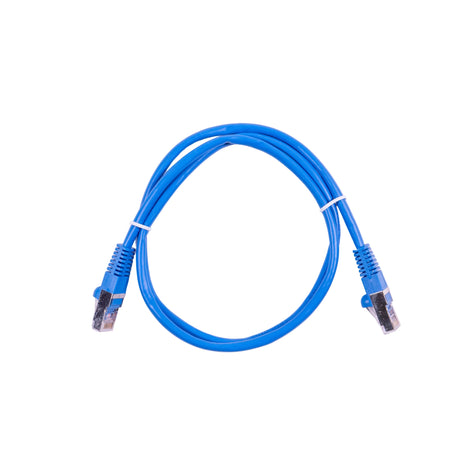 Blue Ethernet cable on a white background